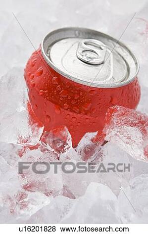 Stock Photo - Red Can Of Fizzy Soft Drink Set In Ice . Fotosearch