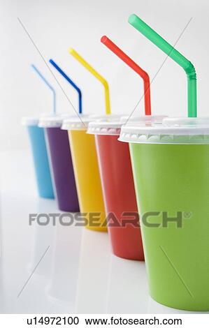 Row Of Coloured Soft Drink Beakers With Straws View Large Photo Image Stock Image - Row Of Coloured Soft Drink Beakers With Straws. Fotosearch