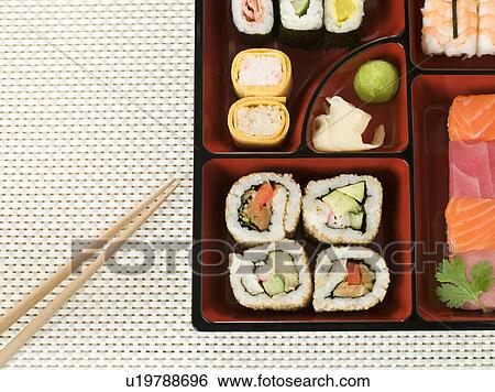 Selection of Sushi In a Bento Box View Large Photo Image Stock Photograph - Selection of Sushi In a Bento Box. Fotosearch