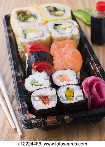 Take Away Sushi Tray View Large Photo Image Stock Photo - Take Away Sushi Tray. Fotosearch