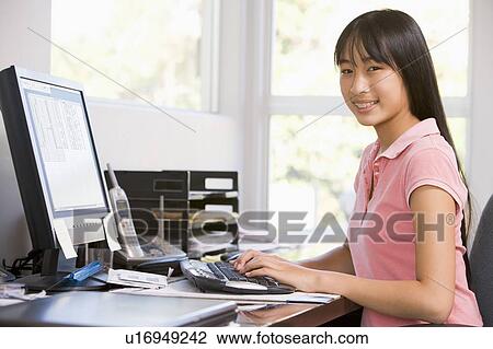 Teenage Girl Using Desktop Computer  View Large Photo Image Stock Image - Teenage Girl Using Desktop Computer . Fotosearch