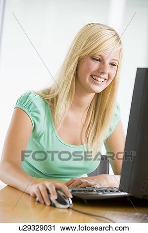 Teenage Girl Using Desktop Computer View Large Photo Image Stock Image - Teenage Girl Using Desktop Computer . Fotosearch