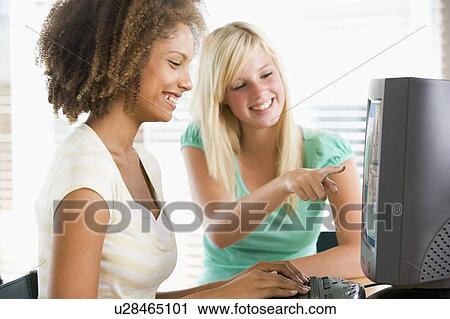 Teenage Girls Using Desktop Computer View Large Photo Image Stock Image - Teenage Girls Using Desktop Computer. Fotosearch
