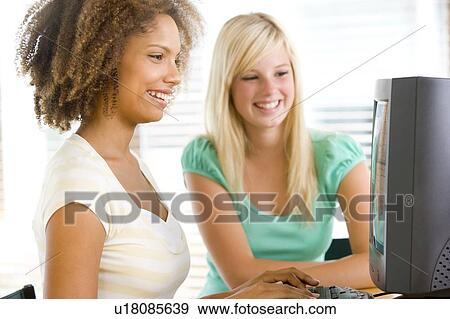 Teenage Girls Using Desktop Computer View Large Photo Image Stock Photo - Teenage Girls Using Desktop Computer. Fotosearch