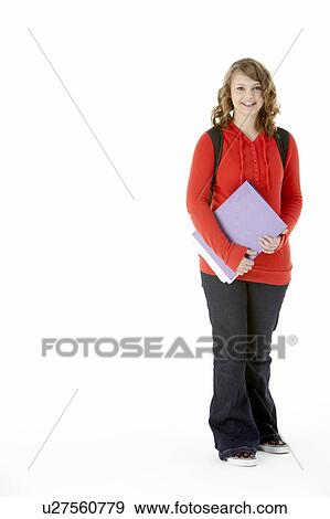 Stock Photo - Full Length Studio Portrait Of Female Teenage Student. Fotosearch