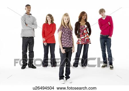 Picture - Full Length Studio Portrait Of Five Teenage Friends. Fotosearch