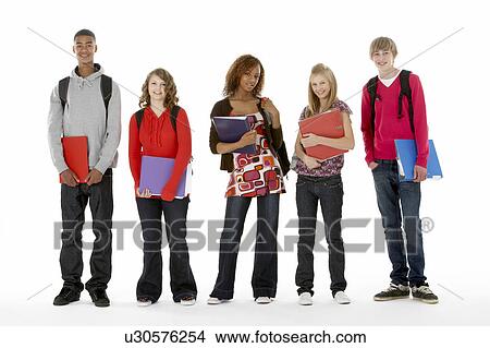 Picture - Full Length Studio Portrait Of Five Teenage Students. Fotosearch