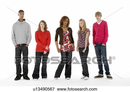 Full Length Studio Portrait Of Five Teenage Friends View Large Photo Image Stock Photo - Full Length Studio Portrait Of Five Teenage Friends. Fotosearch