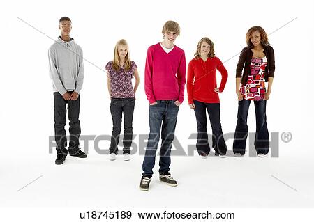 Full Length Studio Portrait Of Five Teenage Friends View Large Photo Image Stock Photo - Full Length Studio Portrait Of Five Teenage Friends. Fotosearch