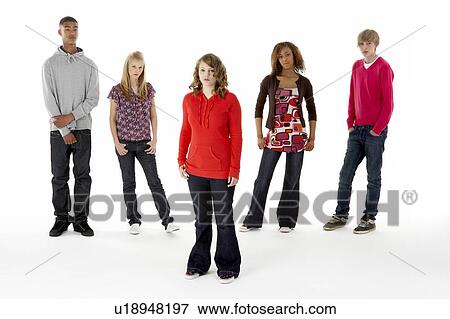 Full Length Studio Portrait Of Five Teenage Friends View Large Photo Image Stock Photo - Full Length Studio Portrait Of Five Teenage Friends. Fotosearch