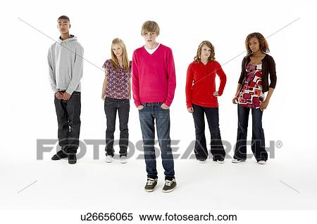 Stock Photography - Full Length Studio Portrait Of Five Teenage Friends. Fotosearch