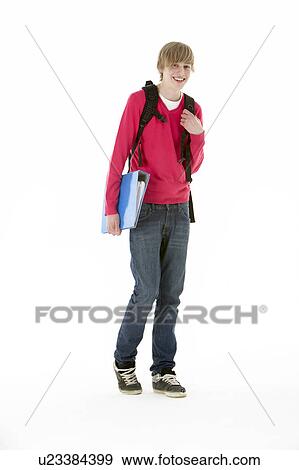 Stock Photo - Full Length Studio Portrait Of Male Teenage Student. Fotosearch