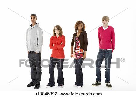 Group Of Four Teenagers In Studio View Large Photo Image Stock Image - Group Of Four Teenagers In Studio. Fotosearch