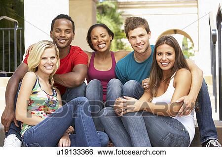 Group Of Friends Sitting On Steps Of Building View Large Photo Image Stock Photograph - Group Of Friends Sitting On Steps Of Building. Fotosearch
