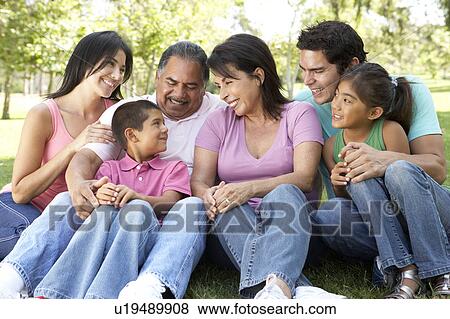 Stock Photo - Portrait Of Extended Family Group In Park. Fotosearch