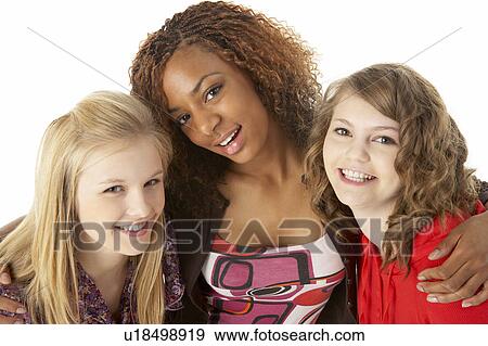 Stock Photo - Portrait Of Three Teenage Girls. Fotosearch