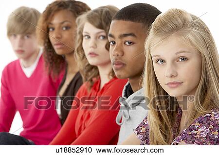 Studio Portrait Of Five Teenage Friends Standing In Line View Large Photo Image Stock Image - Studio Portrait Of Five Teenage Friends Standing In Line. Fotosearch