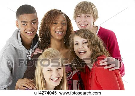 Stock Photography - Studio Portrait Of Five Teenage Friends. Fotosearch