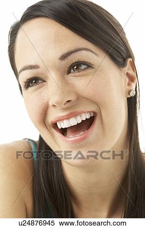 Stock Photography - Studio Portrait Of Laughing Woman. Fotosearch