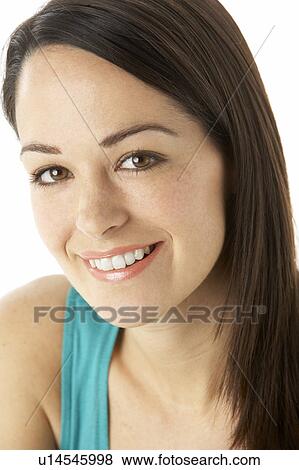 Studio Portrait Of Smiling Woman View Large Photo Image Stock Photo - Studio Portrait Of Smiling Woman. Fotosearch