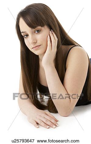 Studio Portrait Of Teenage Girl On White Background View Large Photo Image Stock Photo - Studio Portrait Of Teenage Girl On White Background. Fotosearch