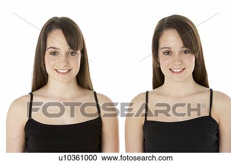 Studio Portrait Of Teenage Twins View Large Photo Image Stock Image - Studio Portrait Of Teenage Twins. Fotosearch