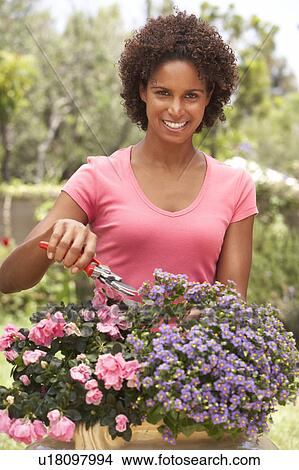 Picture - Young Woman Gardening. Fotosearch