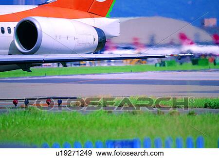Stock Photo - pollution, exhaust gas, steam, circumstances, airplane, environmental protection. Fotosearch