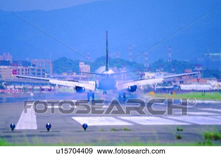 Stock Photo - reject gas, pollution, conditions, environment, airplane, airstrip. Fotosearch