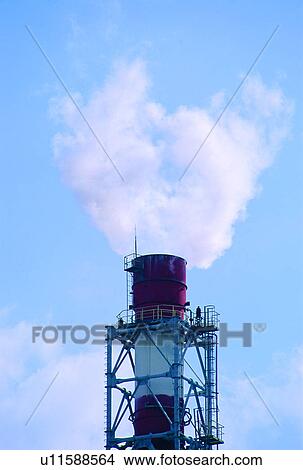 Picture - steam, chimney, contamination, reject gas, circumstances, environment. Fotosearch