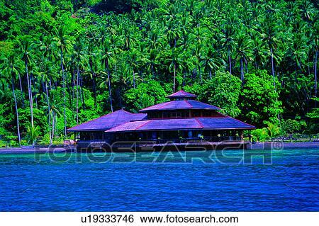 Stock Photograph - Traditional Buildings, Ocean, Diving Vacation, Sea, Blue, KBR Diving Resort. Fotosearch