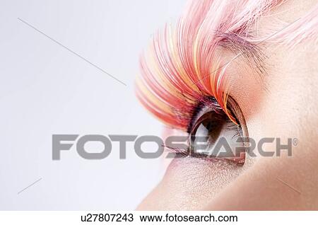 Close up of a young woman's pink eyelash View Large Photo Image Stock Image - Close up of a young woman's pink eyelash. Fotosearch