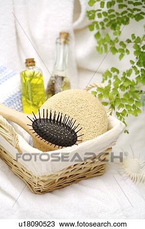 Basket with comb, bath sponge and aromatherapy in it View Large Photo Image Stock Image - Basket with comb, bath sponge and aromatherapy in it. Fotosearch