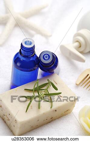 Stock Photograph - Soap and spa treatment on towel. Fotosearch