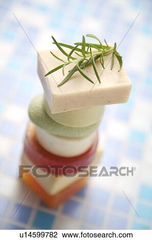 Stock Image - Soaps piled up on one another. Fotosearch