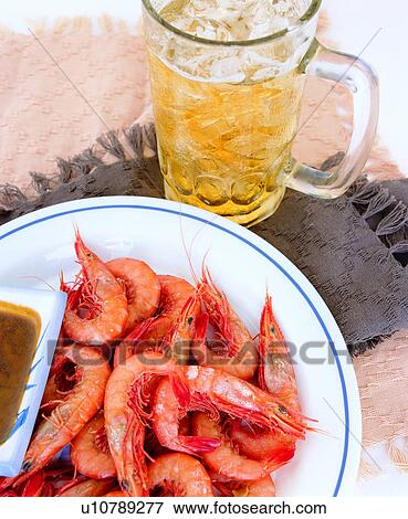 Stock Photo - beer, delicacies, seafood, night snack, shrimp, cook, delicious. Fotosearch