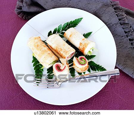 Stock Image - breakfast, sandwich, ham, fork, cuisine, cooking, food. Fotosearch