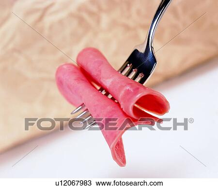 Stock Image - delicious, ham, cold dish, fork, forks, cuisine, delicacies. Fotosearch