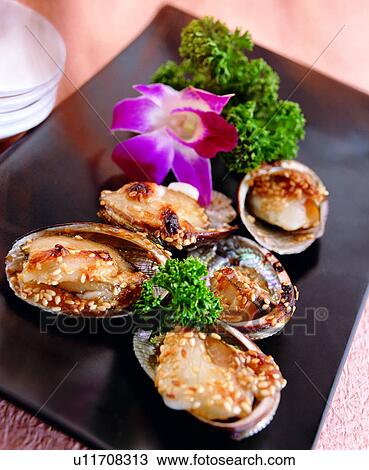 Stock Image - shellfish, sesame, delicacies, delicious, seafood, cooking, roast. Fotosearch