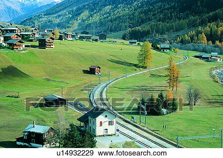 Stock Photo - Track, Valley, Switzerland, Trees, Artificial landscape, Meadow, Valleys. Fotosearch