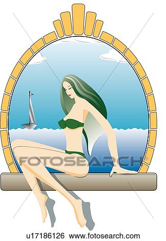 Stock Illustration - Modern, Easy, Women, Bathing suits, Bikini, Relaxing, Modern Women 2. Fotosearch