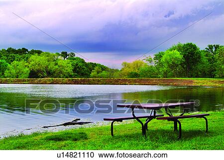 Stock Image - Discovery of Nature, Chairs, Grassland, Tables, Water, Chair. Fotosearch