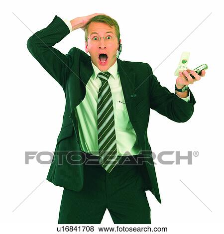 Stock Photo - Cell Phone, Businessmen, Mobile Phone, Men, Pressure, Expressions. Fotosearch