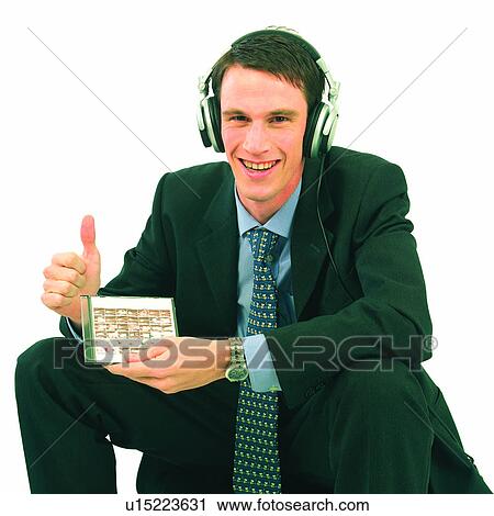 Stock Image - Confident, Headphone, People, Men, CD, Mature. Fotosearch