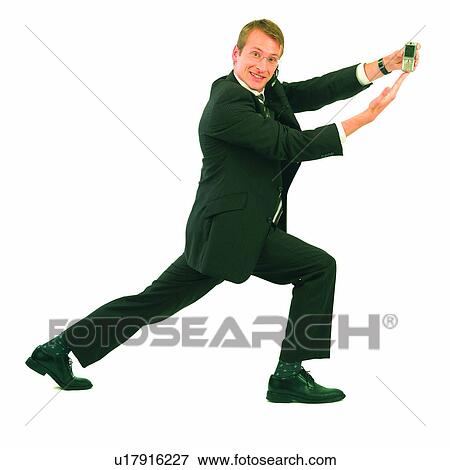 Stock Photo - Expressions, Cell Phone, Businessman, Occidental, Mature, Mobile Phone, White. Fotosearch