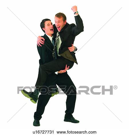 Stock Image - Occidental, Competition, Male, Excited, Men. Fotosearch