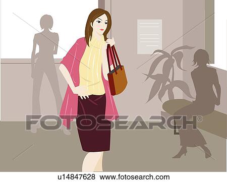 Stock Illustration - Female, Smile, Mature, OL, Work, Busy. Fotosearch