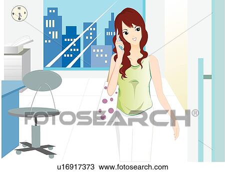 People, Mobile Phones, Work Off, Busy, OL, Female, Cell Phones View Large Illustration Drawing - People, Mobile Phones, Work Off, Busy, OL, Female, Cell Phones. Fotosearch