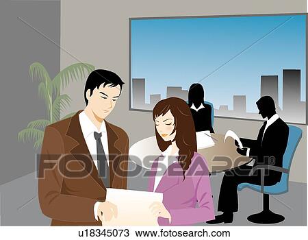 Drawing - Woman, Female, Discussing, Business, Colleagues, Work. Fotosearch