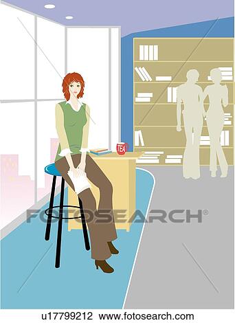 Women, Office, Lady, Office Lady, People View Large Illustration Drawing - Women, Office, Lady, Office Lady, People. Fotosearch